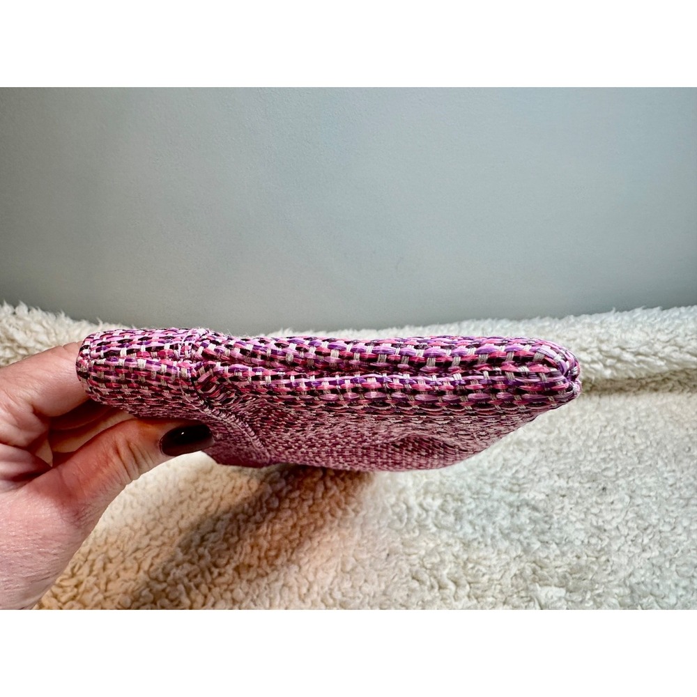 Lauren Merkin Pink Plaid Woven Clutch Pleated Evening Bag Designer Preppy 11" - Picture 9 of 12